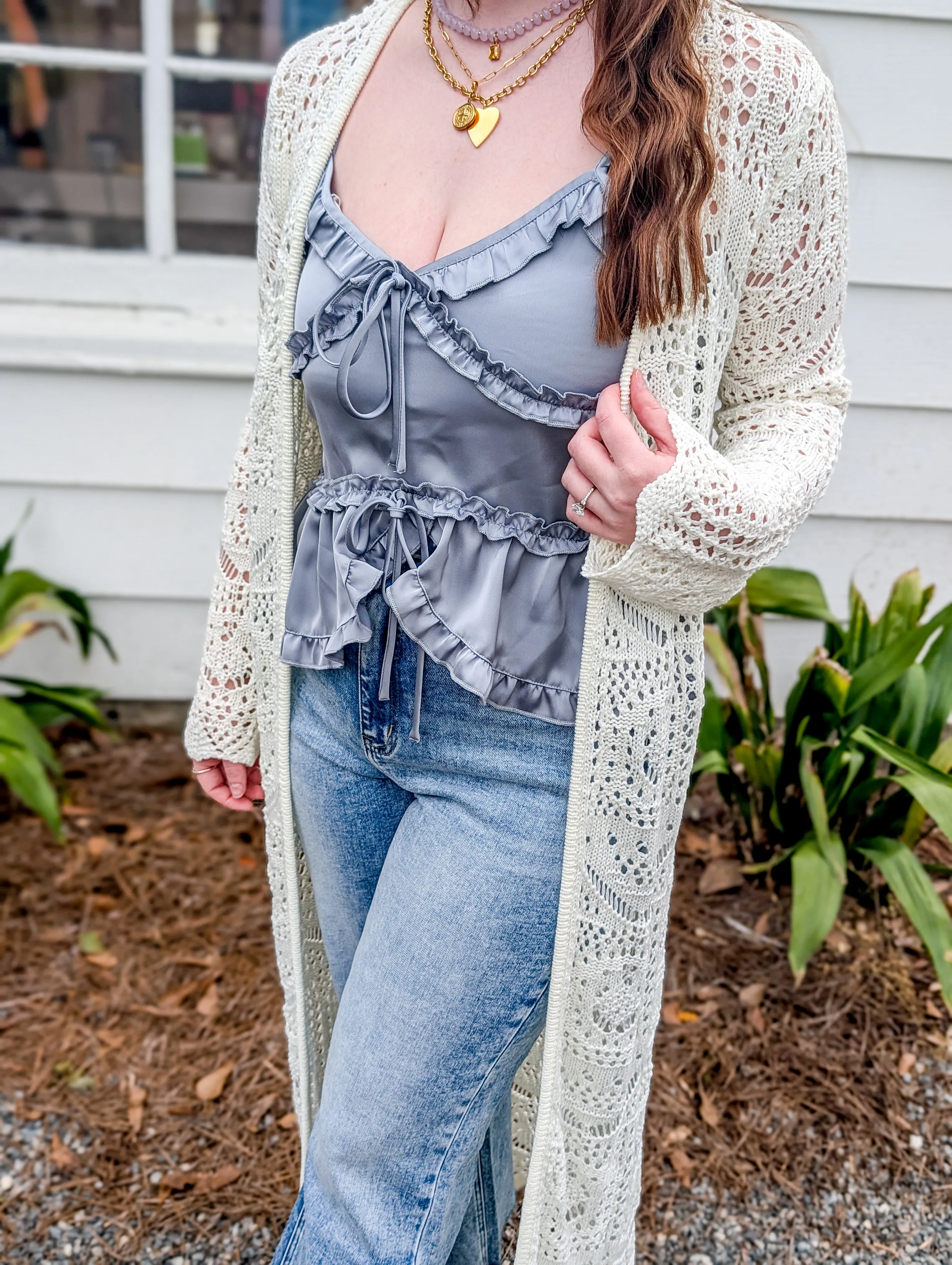 * FINAL SALE * Ivory Long Intricate Knit Cardiagn