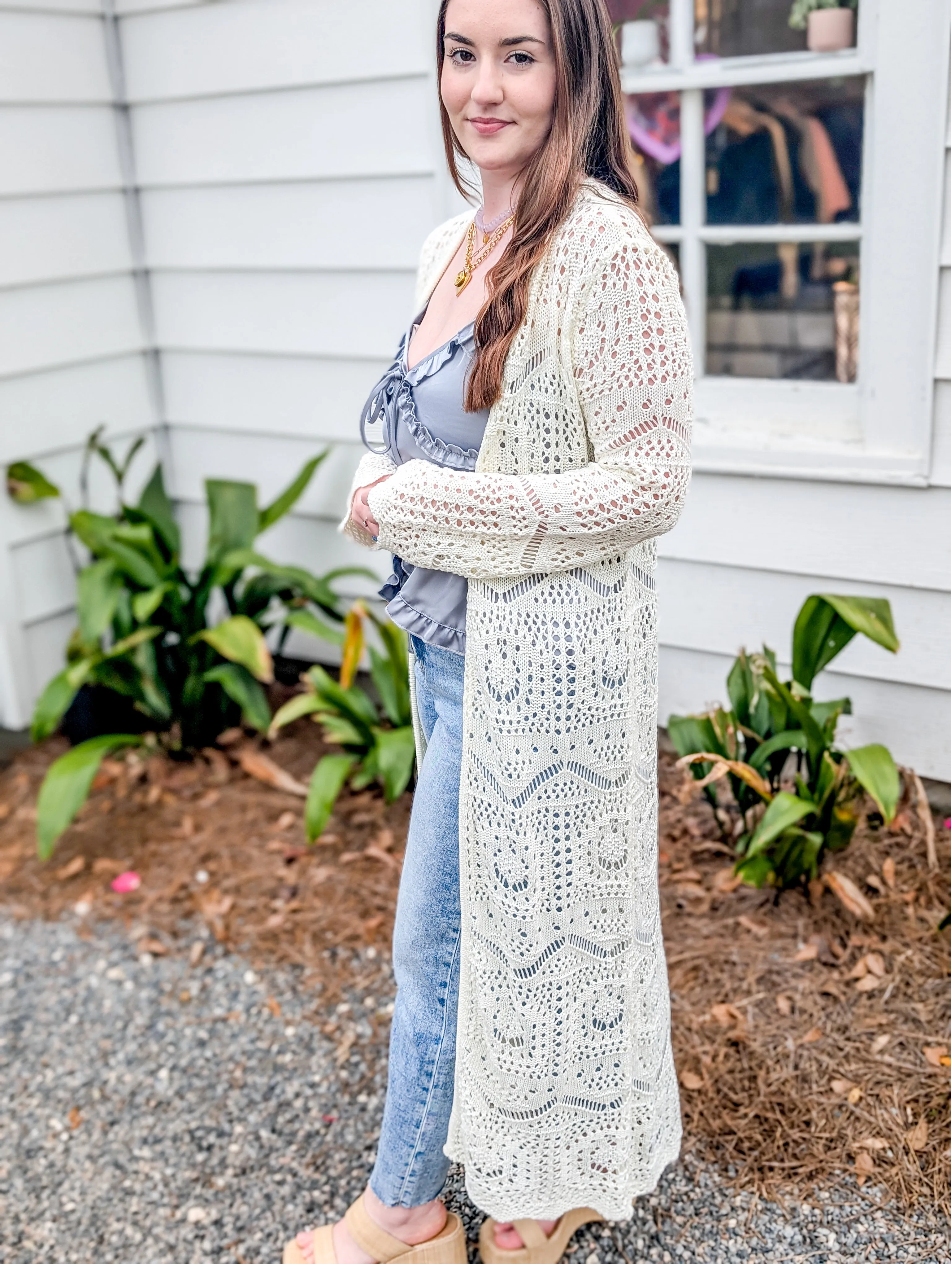 * FINAL SALE * Ivory Long Intricate Knit Cardiagn