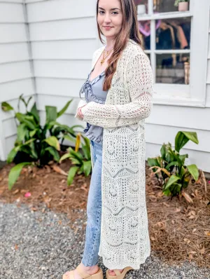* FINAL SALE * Ivory Long Intricate Knit Cardiagn