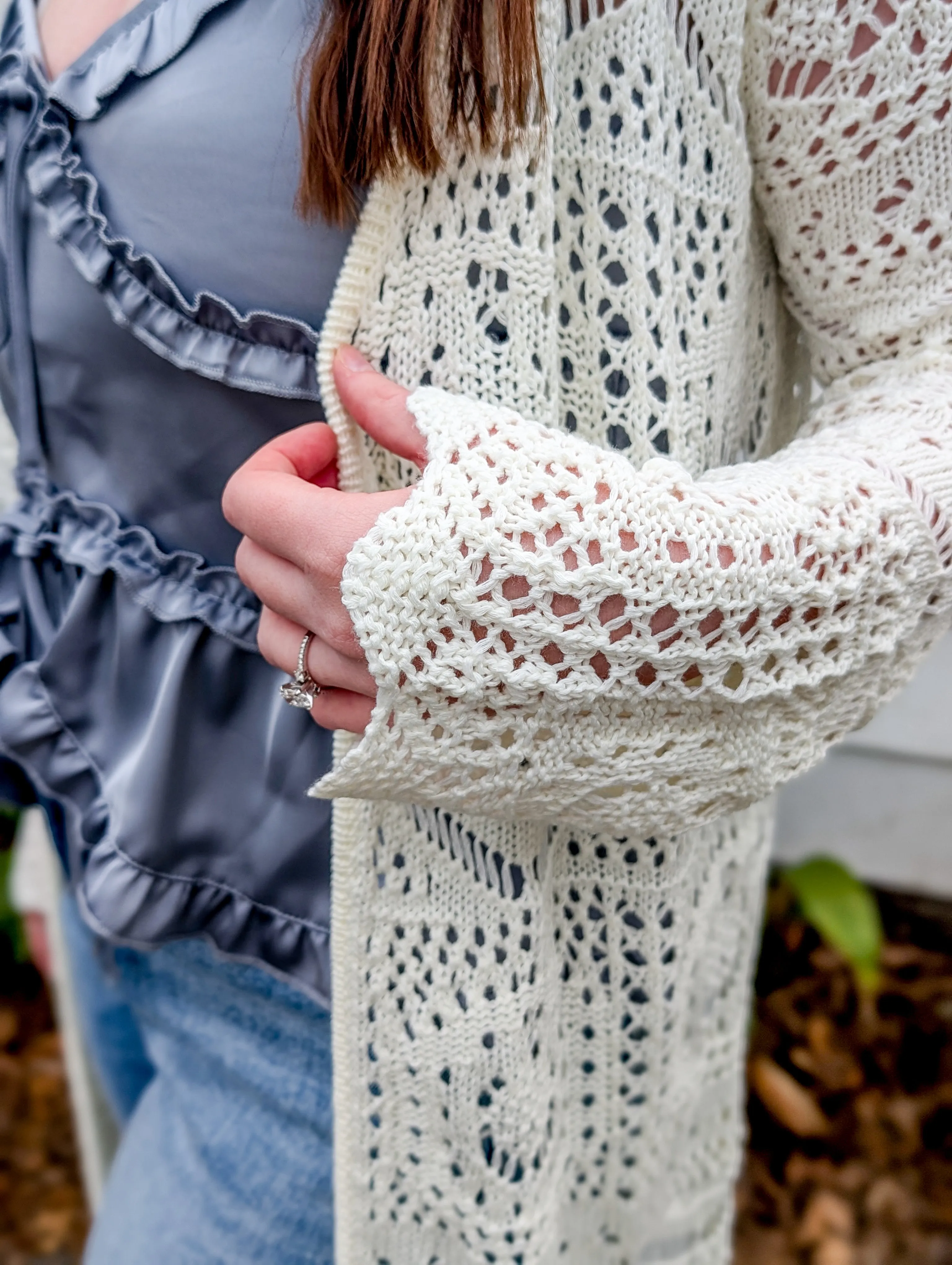 * FINAL SALE * Ivory Long Intricate Knit Cardiagn