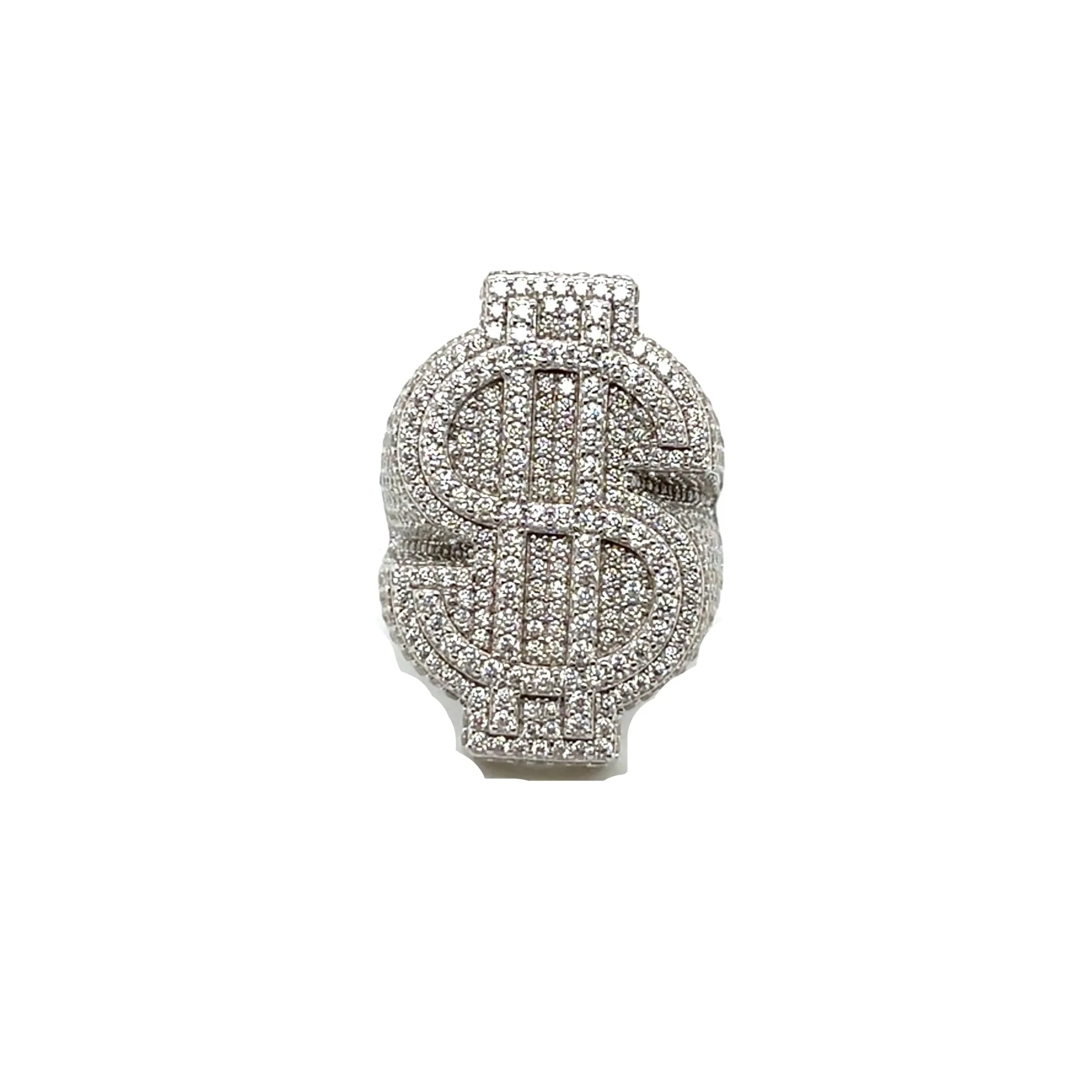 $ Sparkling Dollar Sign Sterling Silver Ring with Round Lab-Created Moissanite - M100669