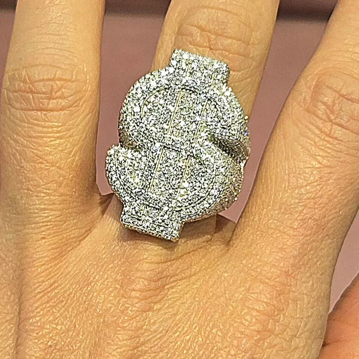 $ Sparkling Dollar Sign Sterling Silver Ring with Round Lab-Created Moissanite - M100669