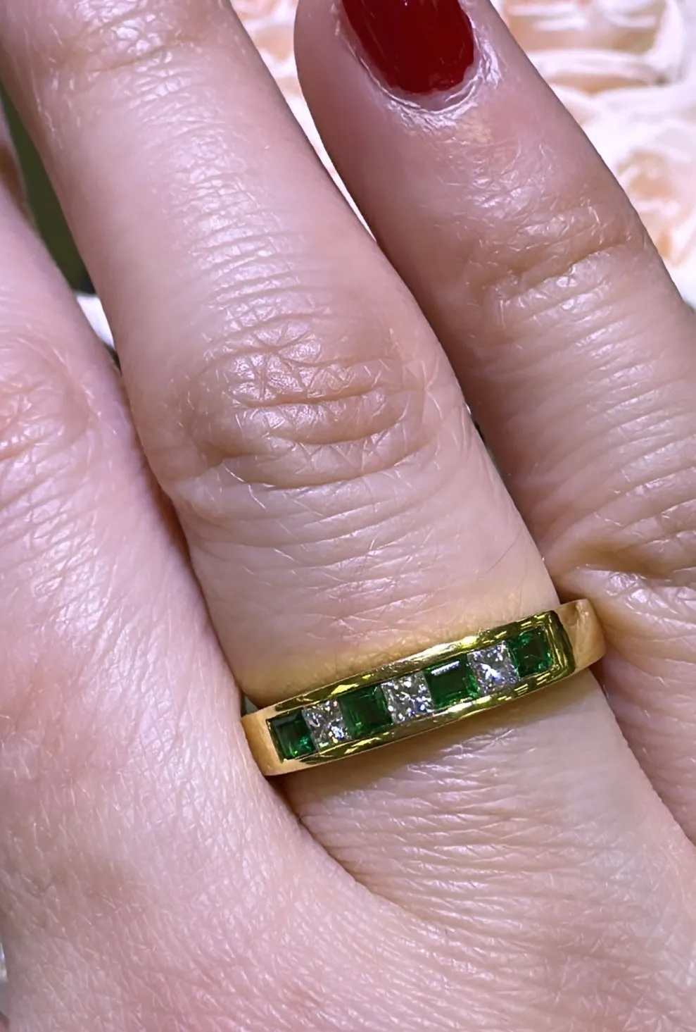 0.47carat Ladies Princess-cut Four Stone Emerald & Three Diamond Ring