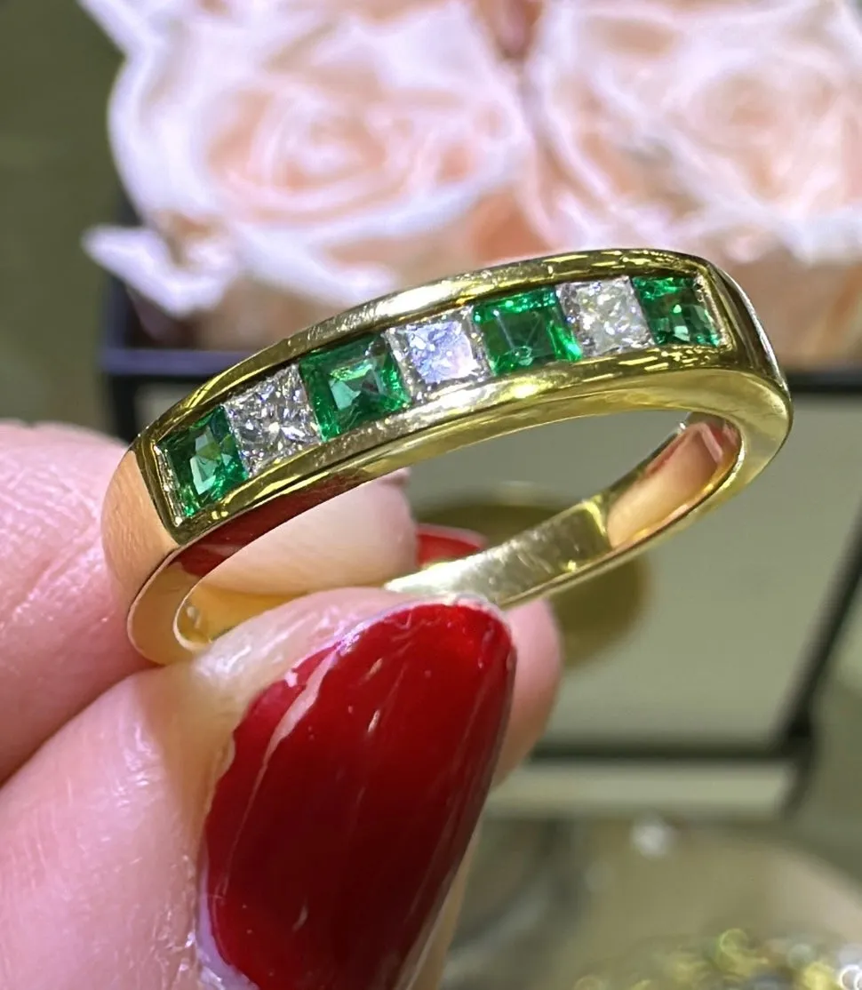 0.47carat Ladies Princess-cut Four Stone Emerald & Three Diamond Ring