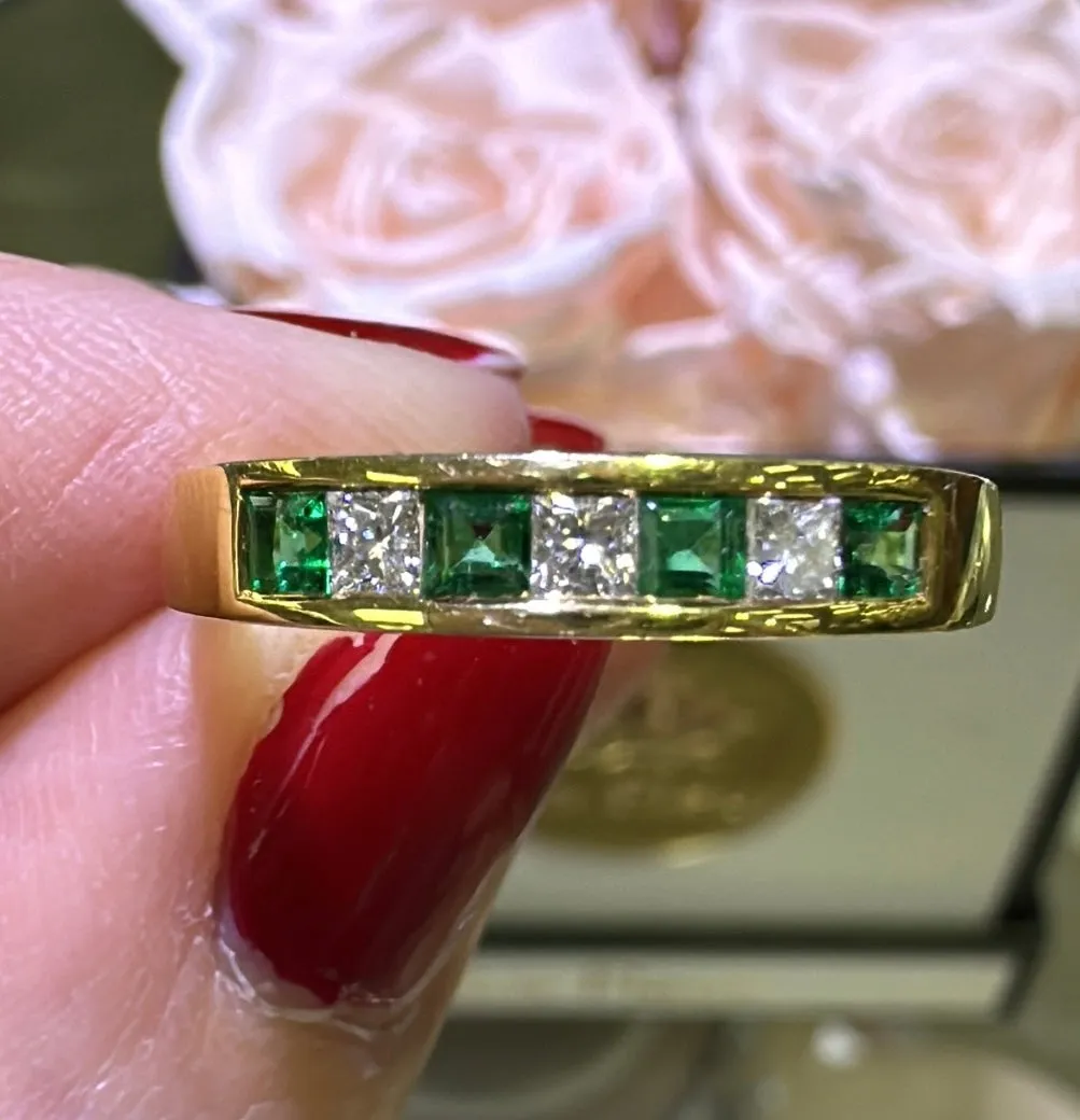 0.47carat Ladies Princess-cut Four Stone Emerald & Three Diamond Ring