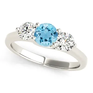 1.10 ct. Genuine Aquamarine Three Stone Ring with 1.00 ctw. Side Diamonds