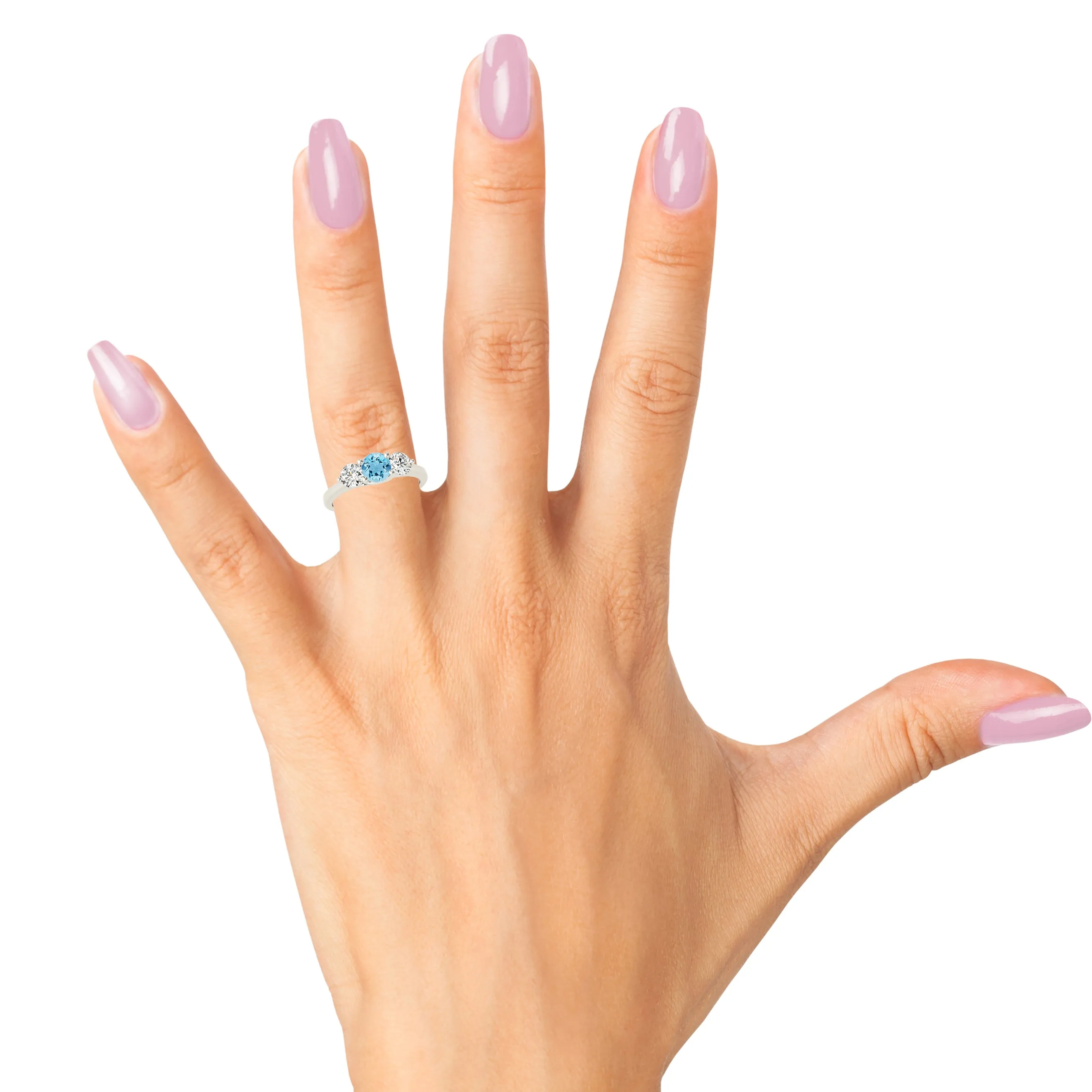 1.10 ct. Genuine Aquamarine Three Stone Ring with 1.00 ctw. Side Diamonds