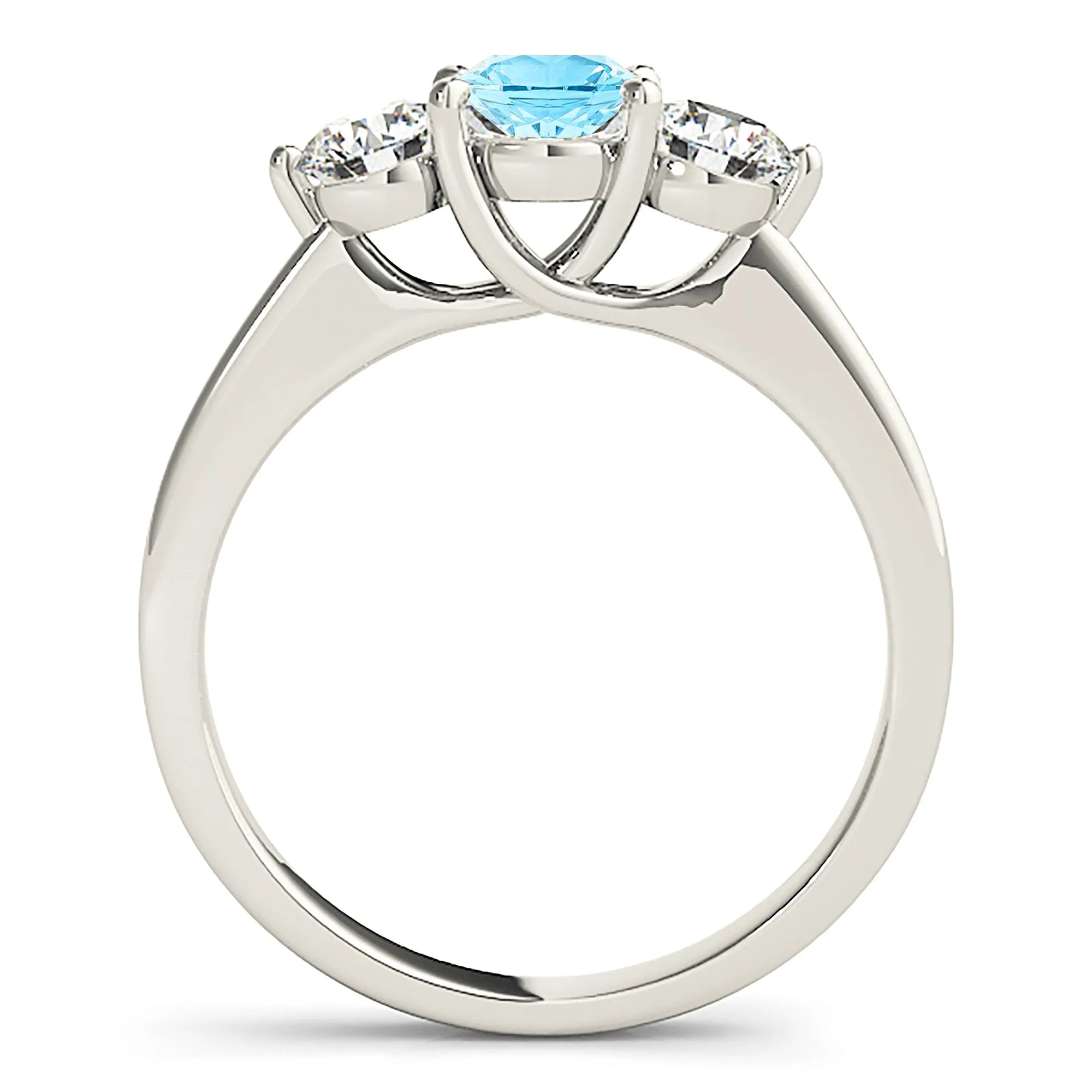 1.10 ct. Genuine Aquamarine Three Stone Ring with 1.00 ctw. Side Diamonds