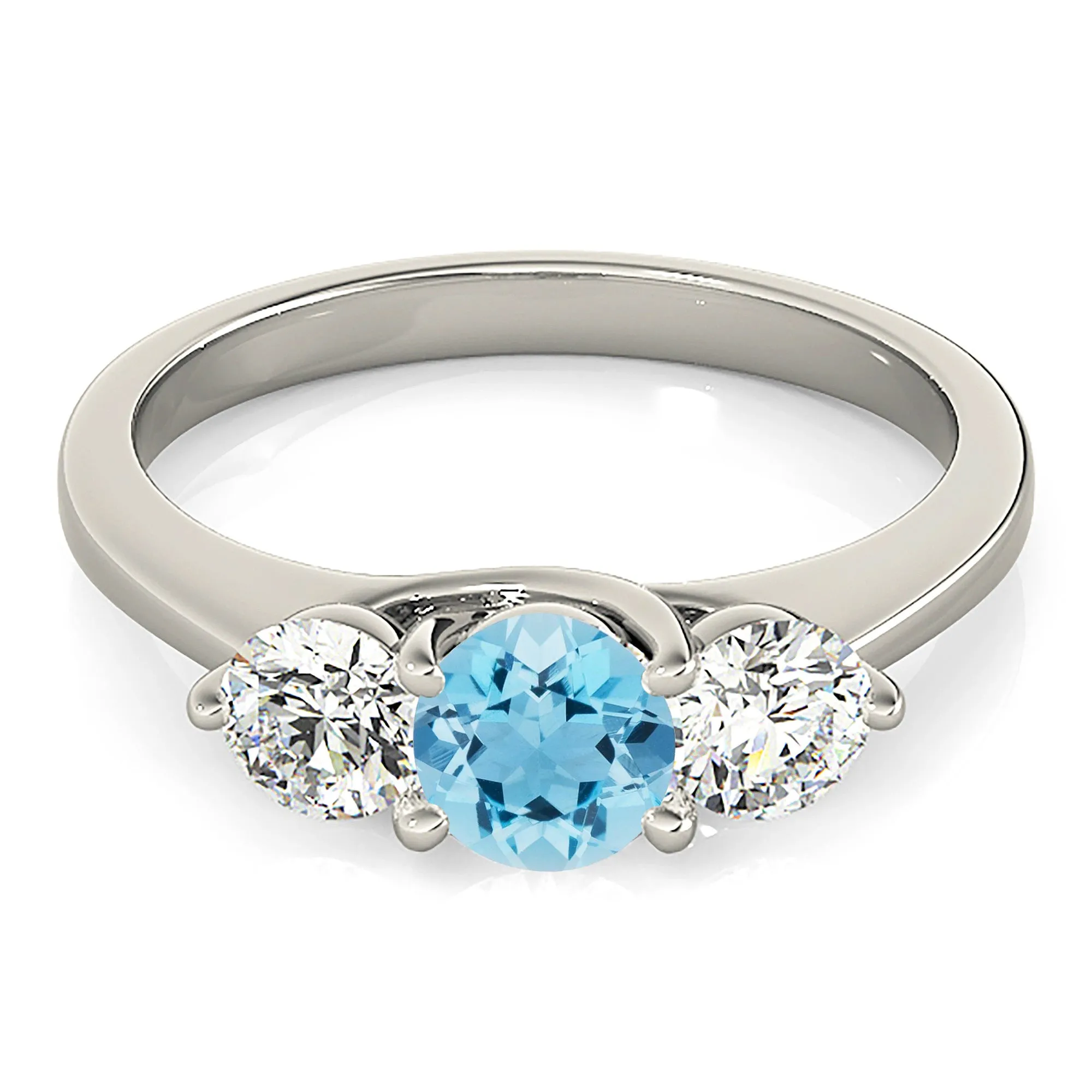 1.10 ct. Genuine Aquamarine Three Stone Ring with 1.00 ctw. Side Diamonds