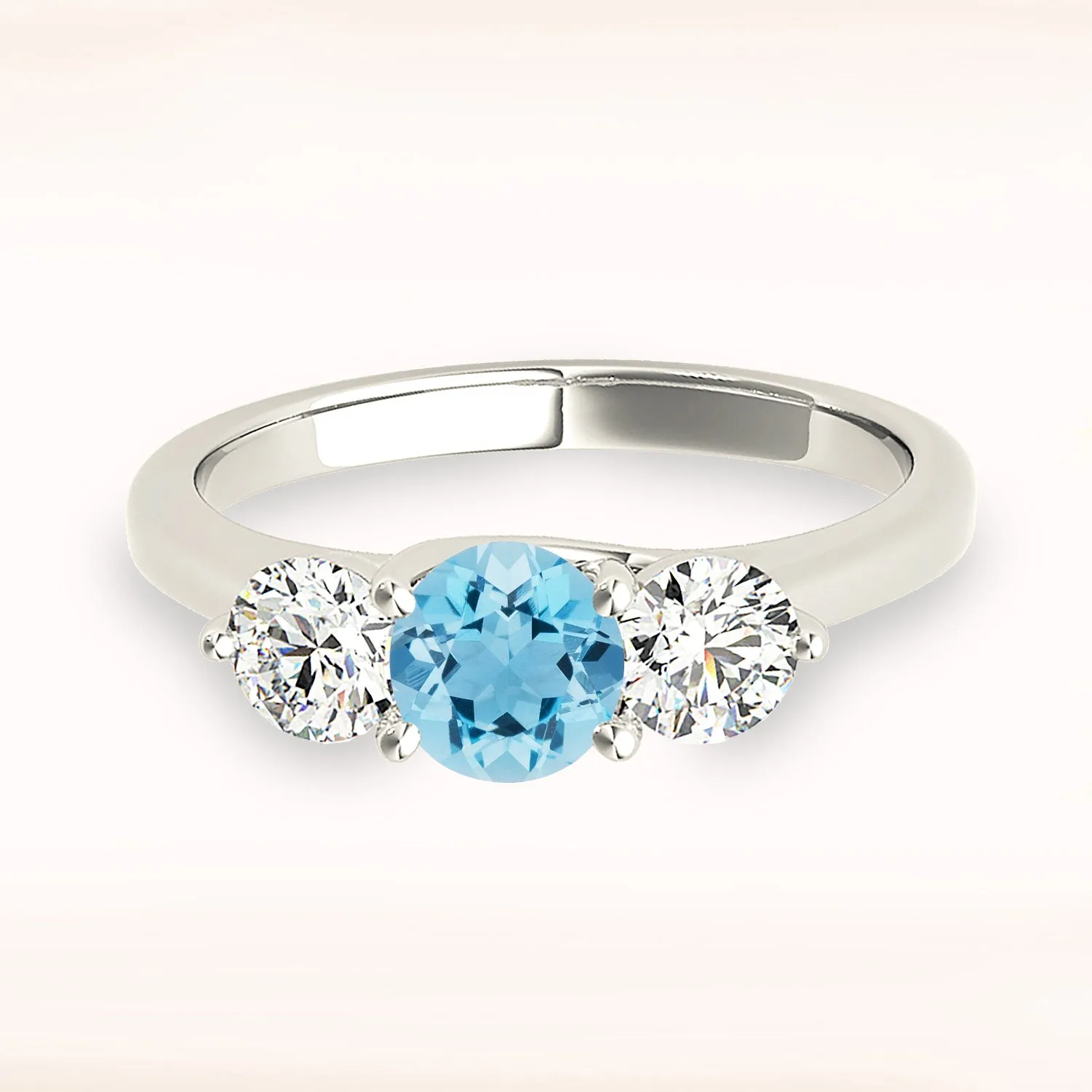 1.10 ct. Genuine Aquamarine Three Stone Ring with 1.00 ctw. Side Diamonds