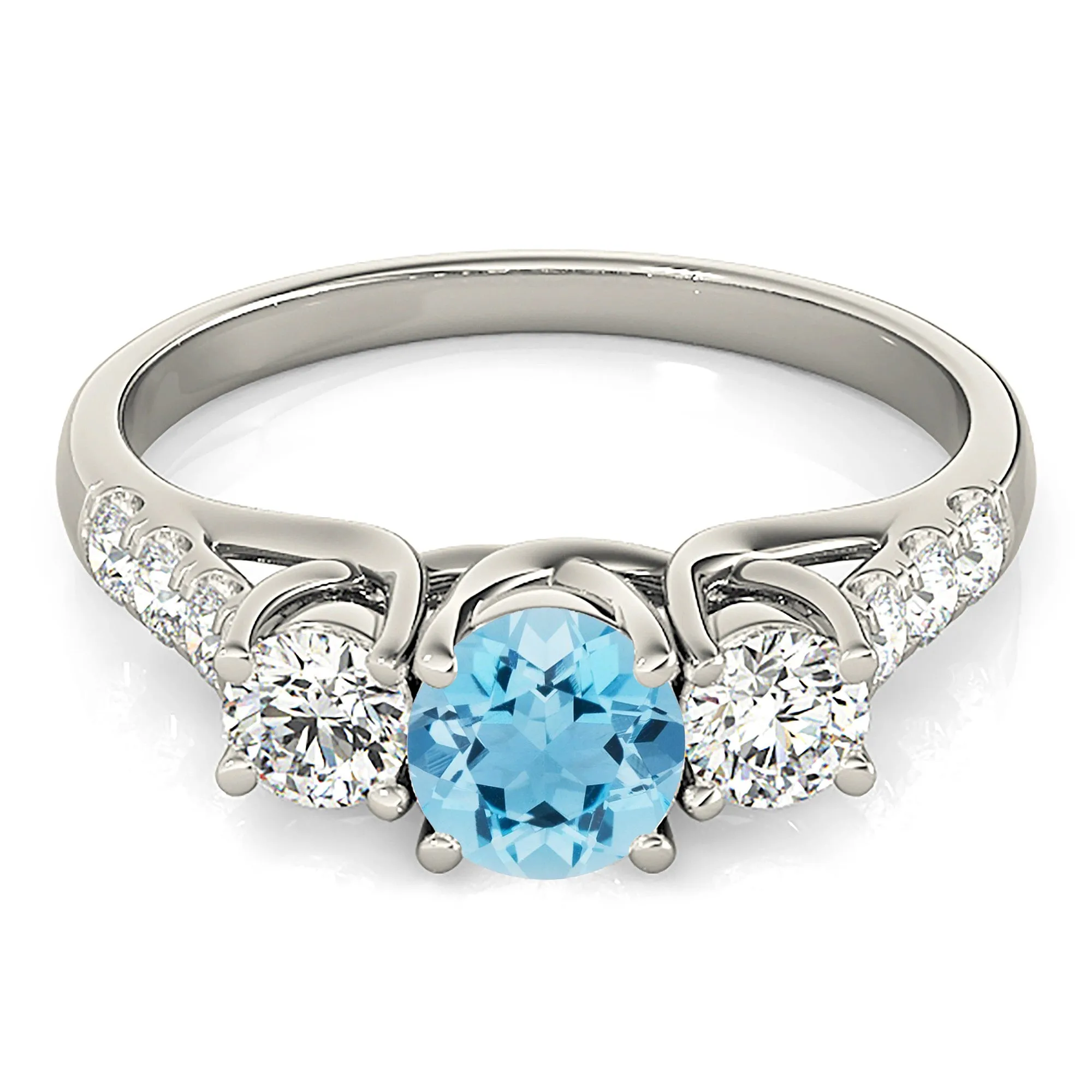 1.10 ct. Genuine Aquamarine Three Stone Ring with Side Diamonds