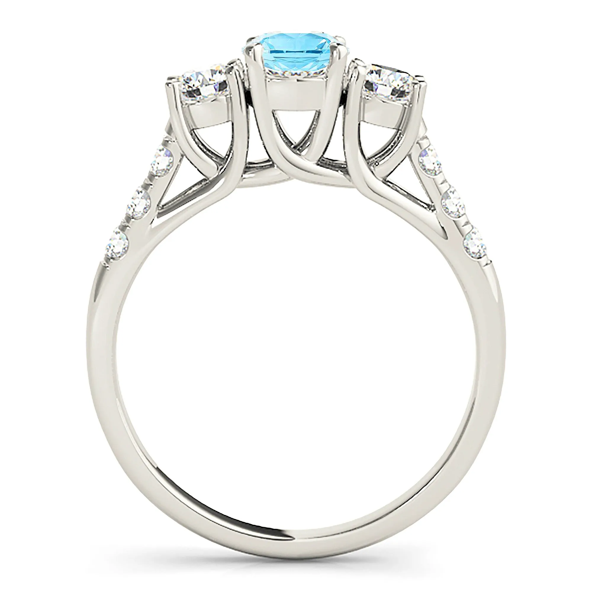 1.10 ct. Genuine Aquamarine Three Stone Ring with Side Diamonds