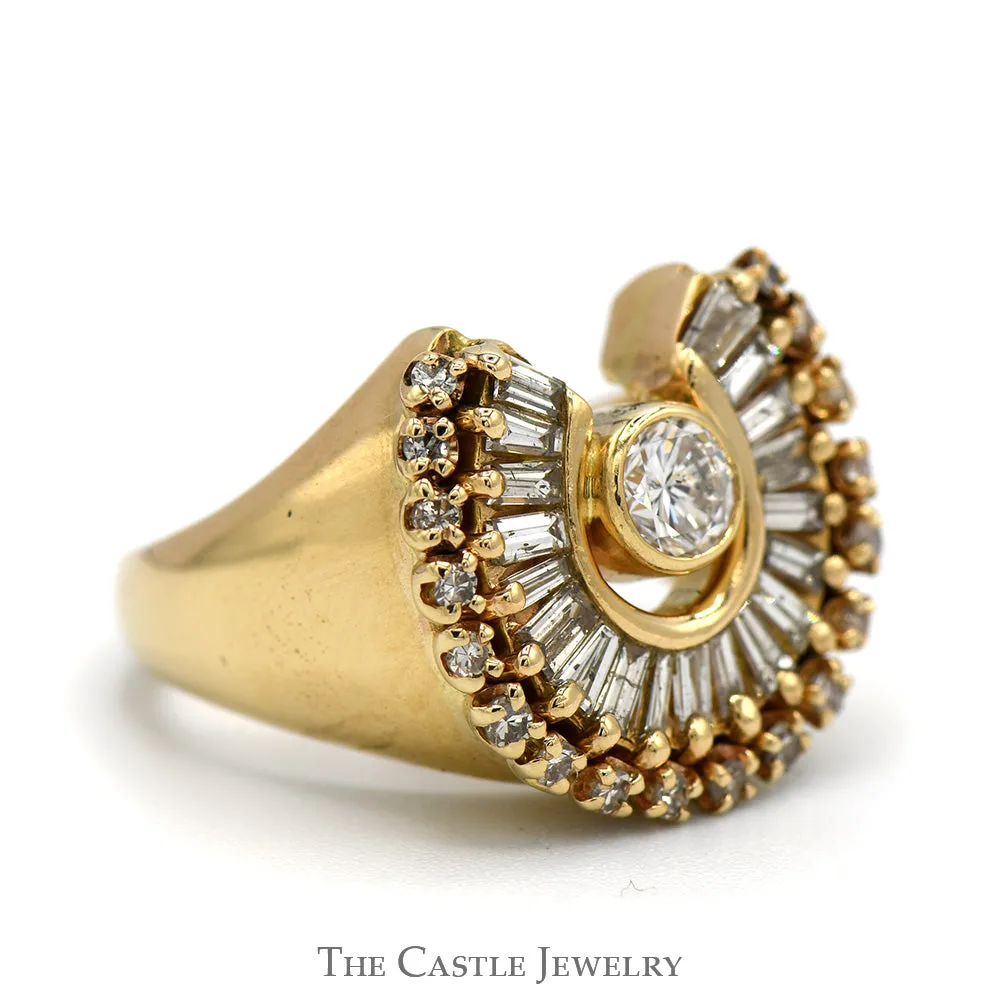 1.25cttw Baguette and Round Diamond Horseshoe Ring in 14k Yellow Gold