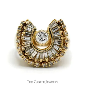 1.25cttw Baguette and Round Diamond Horseshoe Ring in 14k Yellow Gold