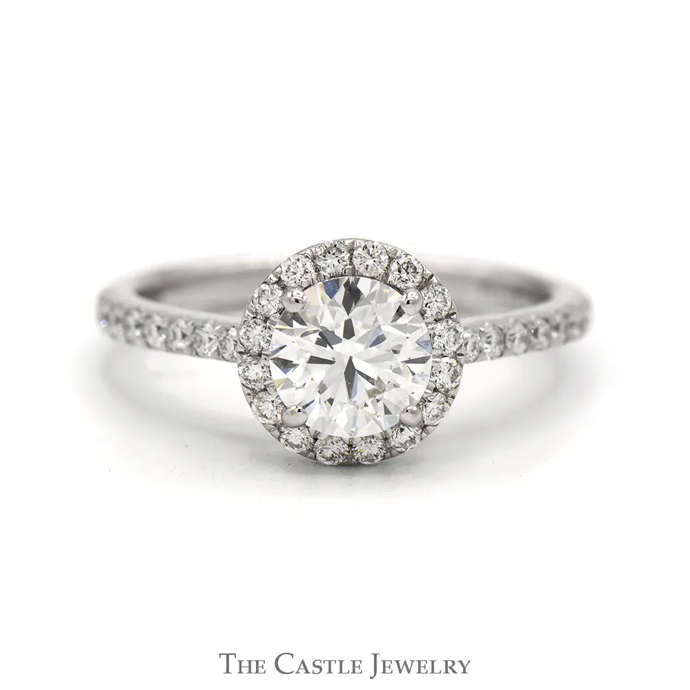 1.35cttw Lab Grown Diamond Engagement Ring with Diamond Halo & Accents in 14k White Gold