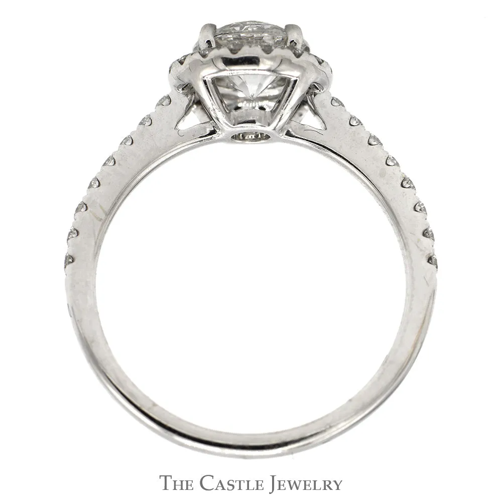 1.35cttw Lab Grown Diamond Engagement Ring with Diamond Halo & Accents in 14k White Gold
