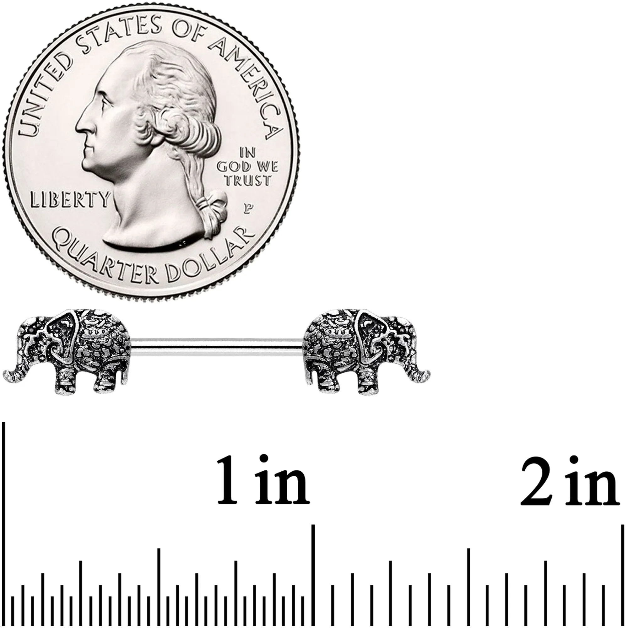 14 Gauge 9/16 Ornate Pattern Elephant Barbell Nipple Ring Set