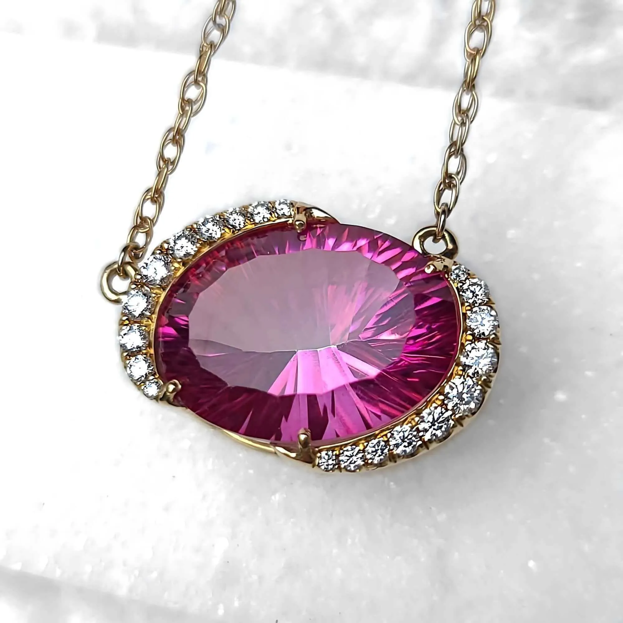 14K Jumbo Mystic Topaz Diamond Necklace in Yellow Gold