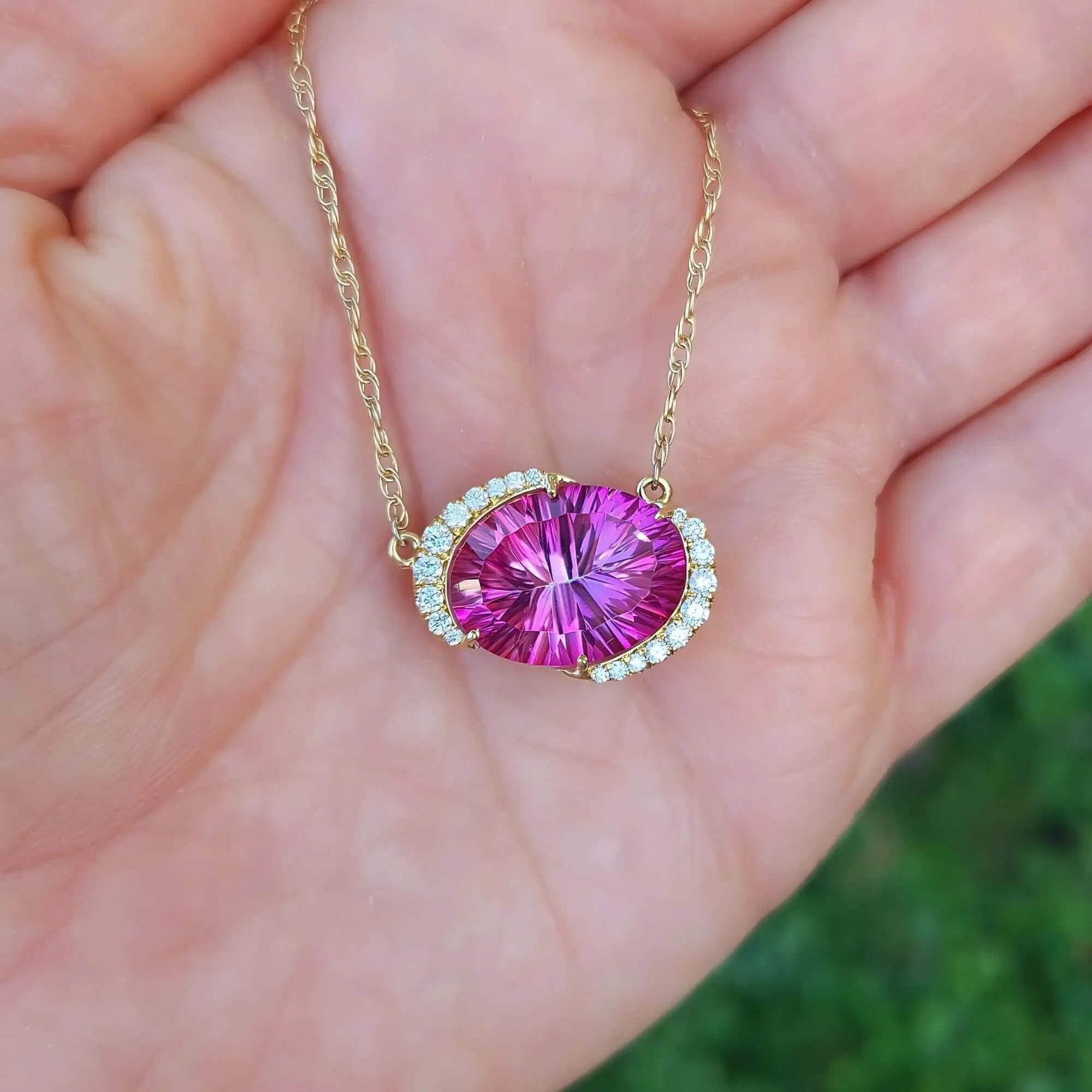 14K Jumbo Mystic Topaz Diamond Necklace in Yellow Gold