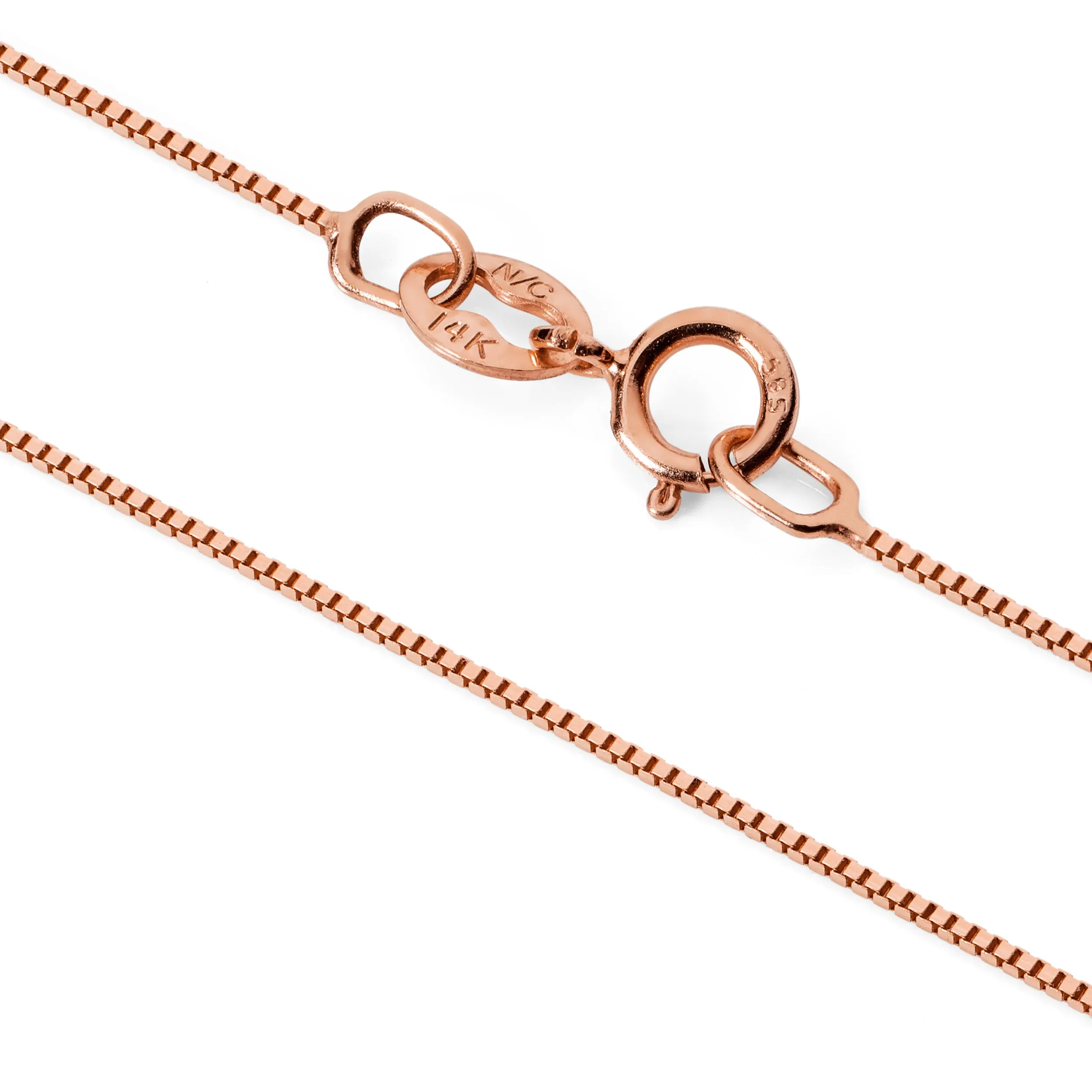 14K Solid Rose Gold Pendant Necklace | Princess Cut Cubic Zirconia Solitaire | 1 Carat | 16 Inch .60mm Box Link Chain