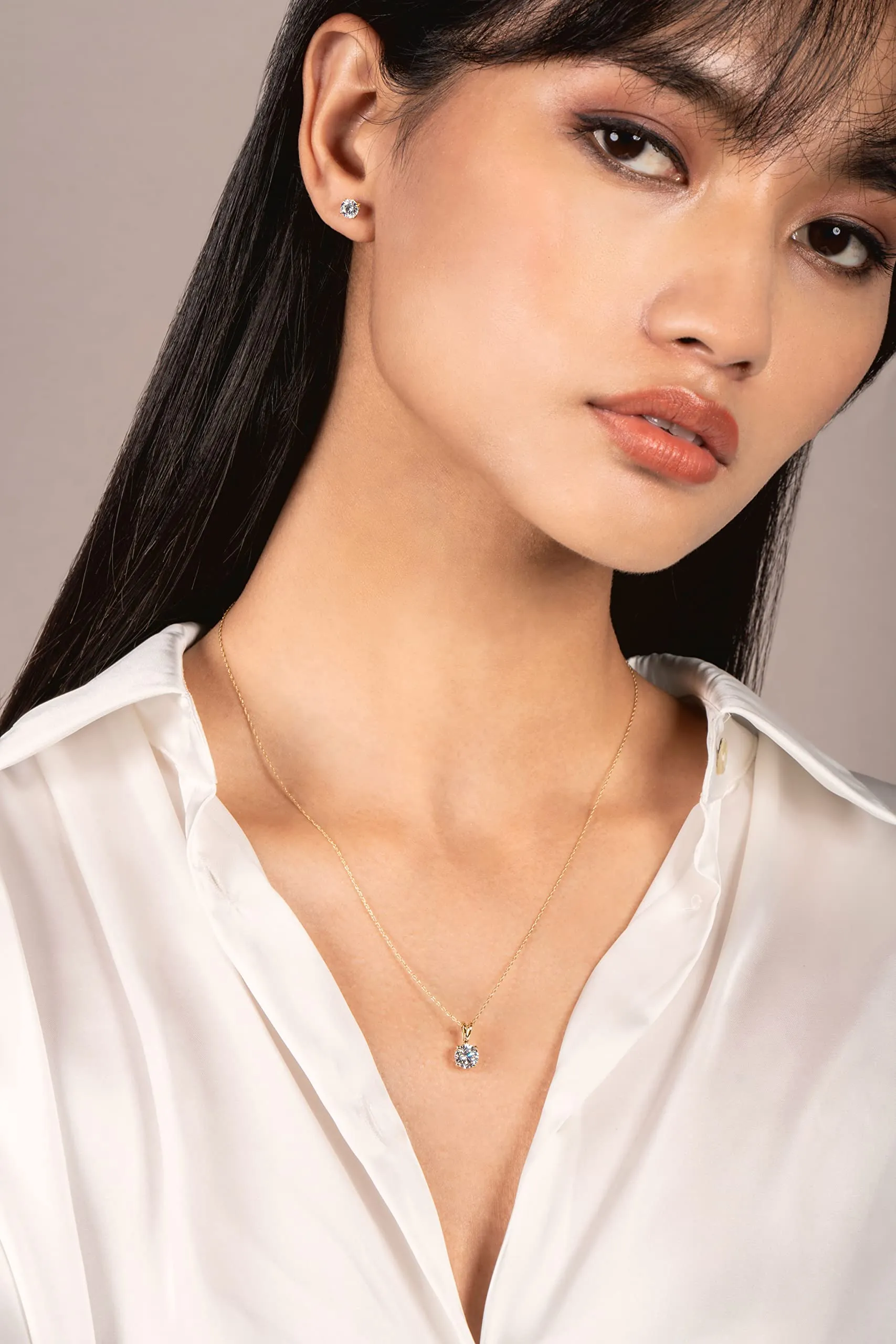 14K Solid Yellow Gold Pendant Necklace | Round Cut Cubic Zirconia Solitaire | 1.0 Carat | 16 Inch .60mm Box Link Chain