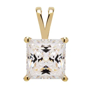 14K Solid Yellow Gold Pendant Only | Princess Cut Cubic Zirconia Solitaire | 2.0 Carat