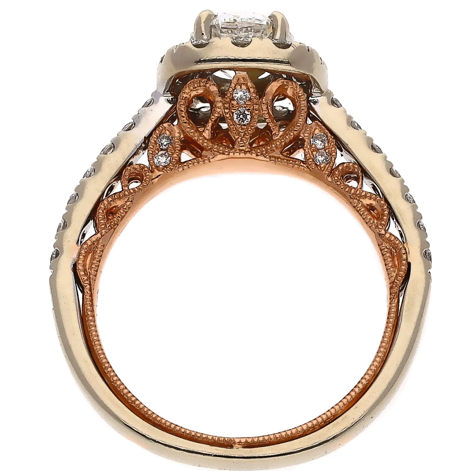 14K White and Rose Gold Diamond Engagement Ring and Wedding Band Set
