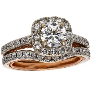 14K White and Rose Gold Diamond Engagement Ring and Wedding Band Set