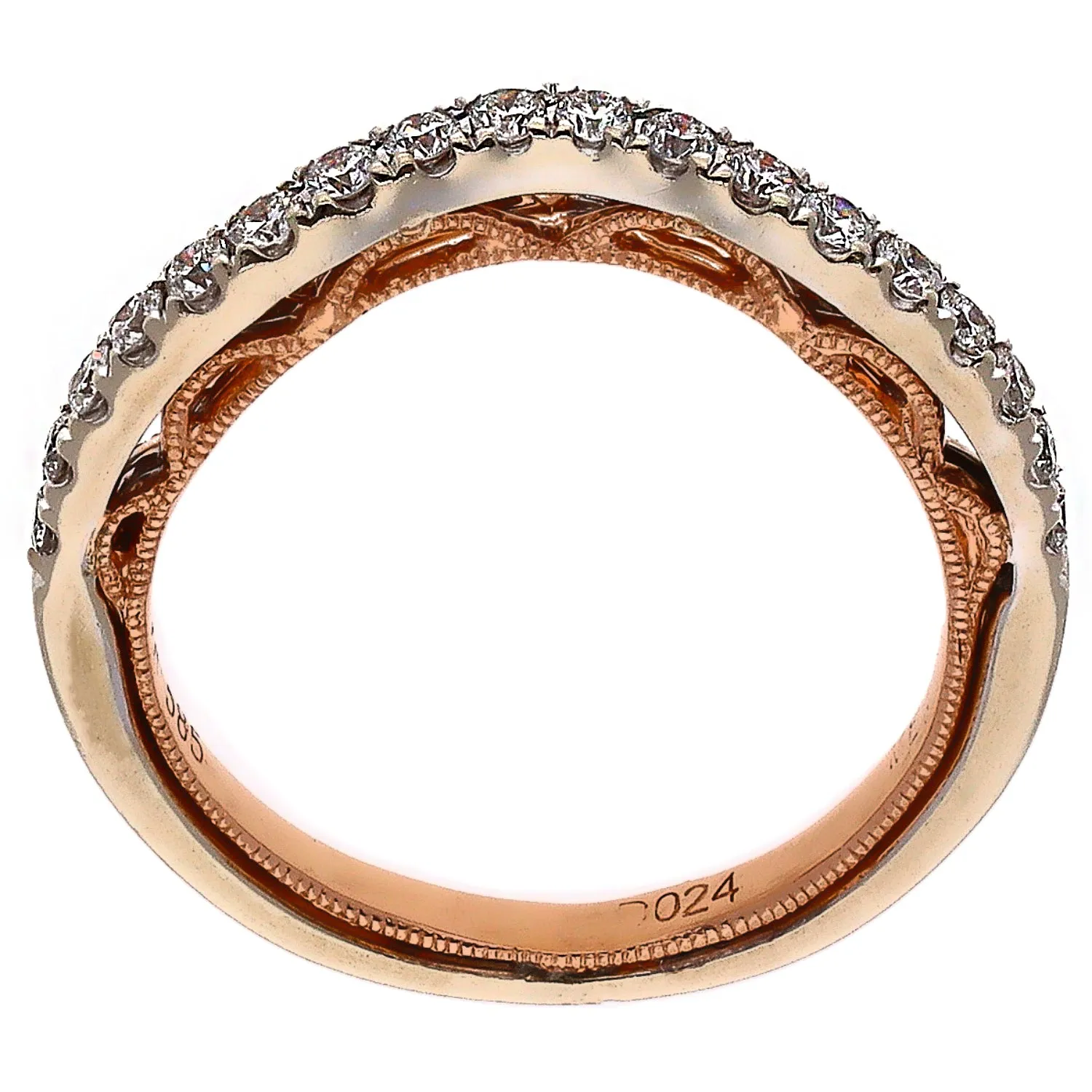 14K White and Rose Gold Diamond Engagement Ring and Wedding Band Set