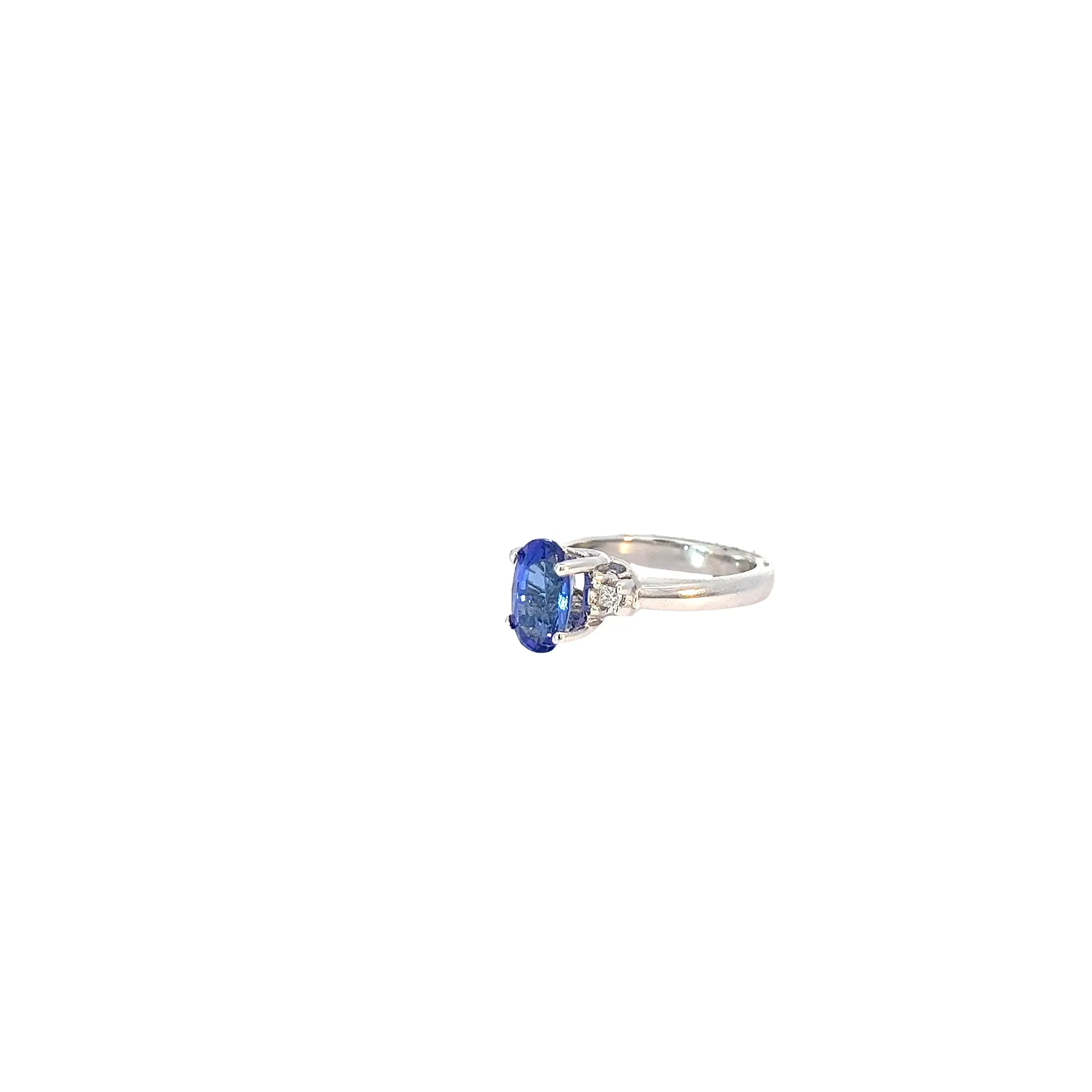14k White Gold 2.50ct Oval Tanzanite and .10ct F VS2 Round Diamond Ring