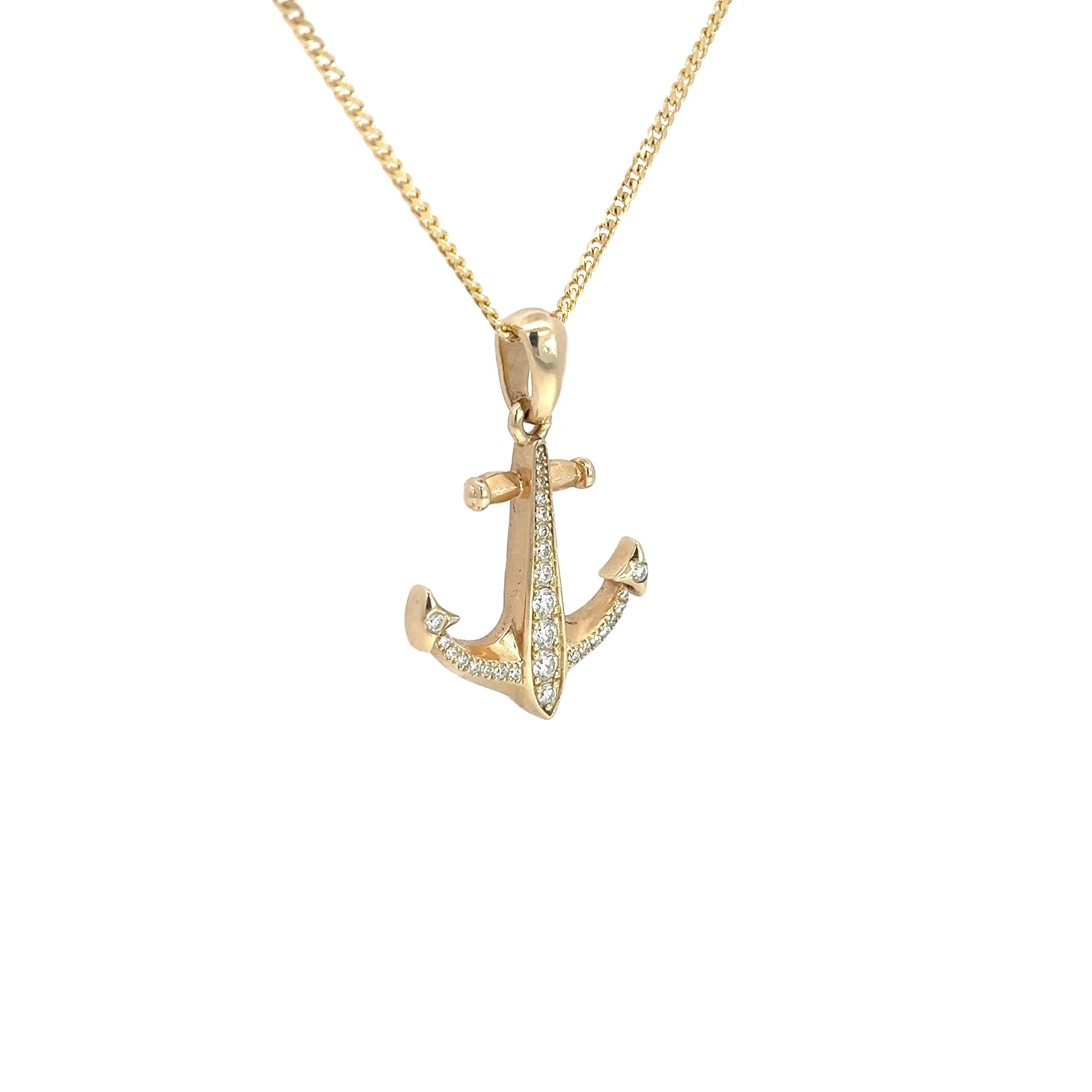 14k Yellow Gold .58ct F VS2 Round Diamond Anchor Pendant Unisex 11.6 gram 1 inch x 1 inch
