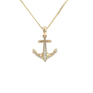 14k Yellow Gold .58ct F VS2 Round Diamond Anchor Pendant Unisex 11.6 gram 1 inch x 1 inch