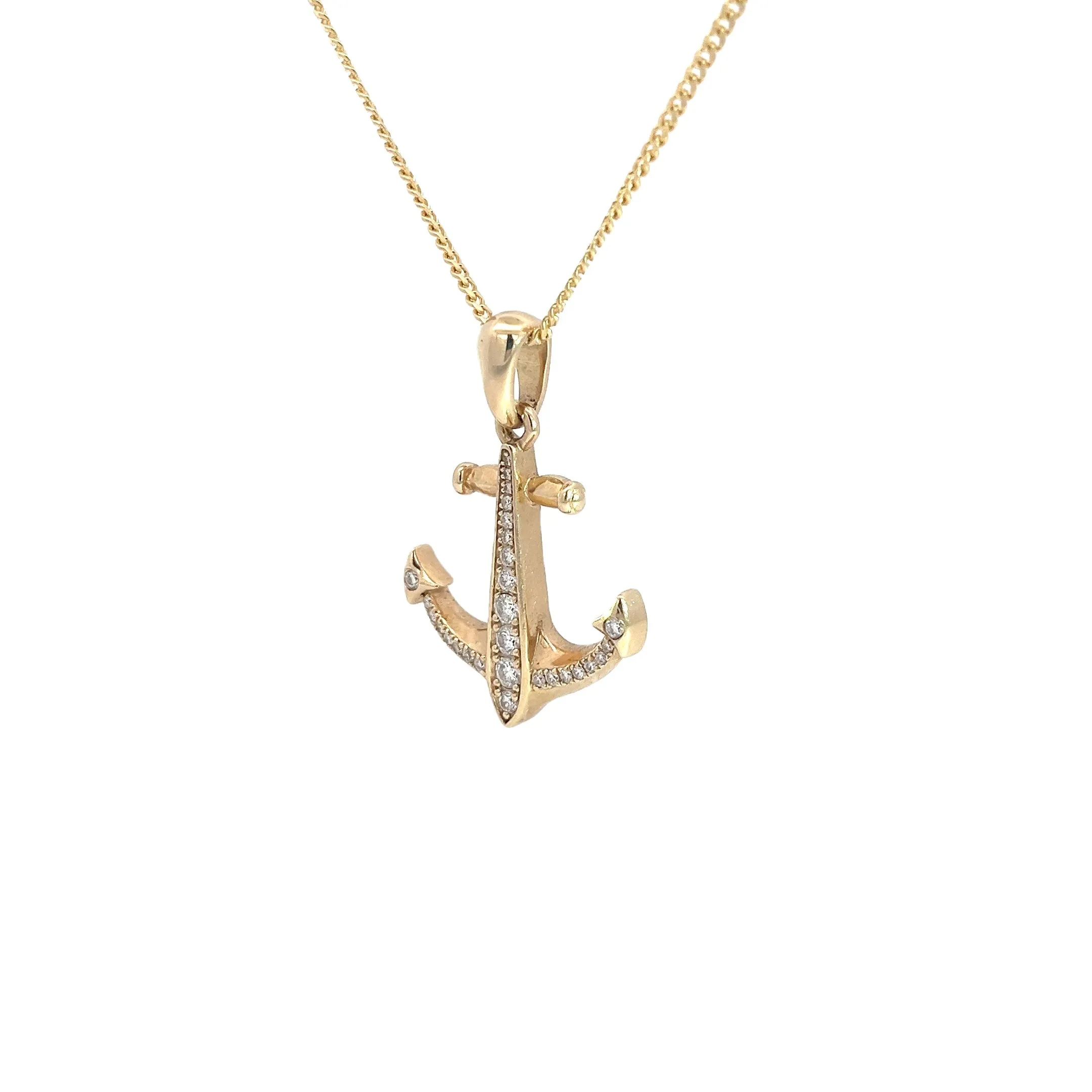 14k Yellow Gold .58ct F VS2 Round Diamond Anchor Pendant Unisex 11.6 gram 1 inch x 1 inch