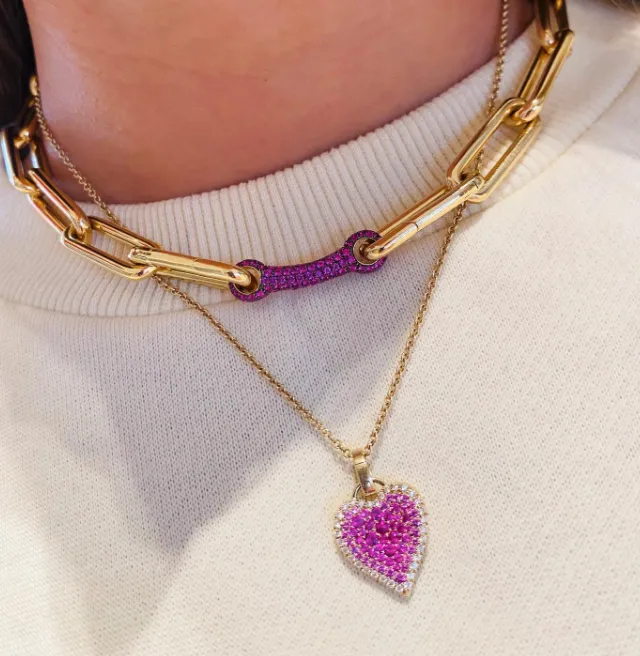 14KY Fortune Pink Sapphire Pave Heart
