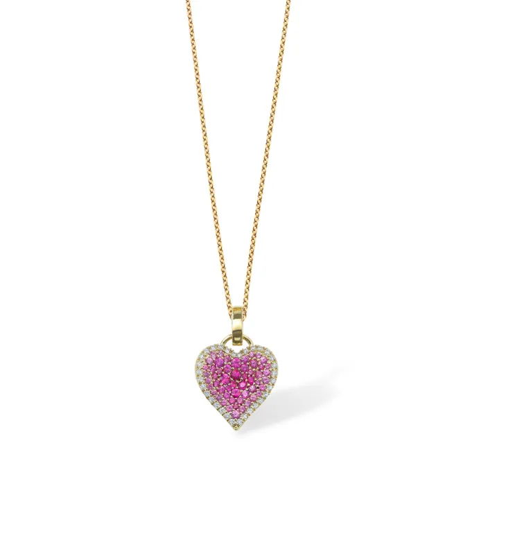 14KY Fortune Pink Sapphire Pave Heart