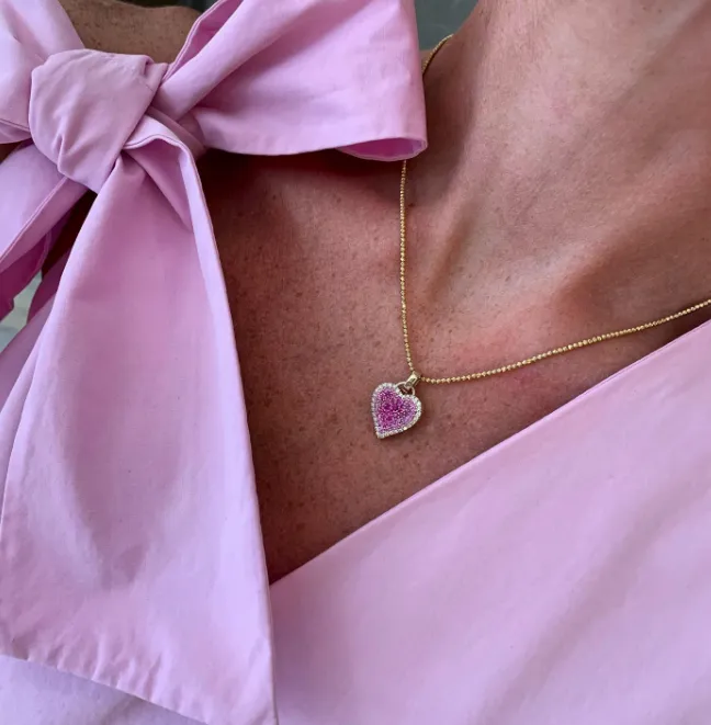 14KY Fortune Pink Sapphire Pave Heart