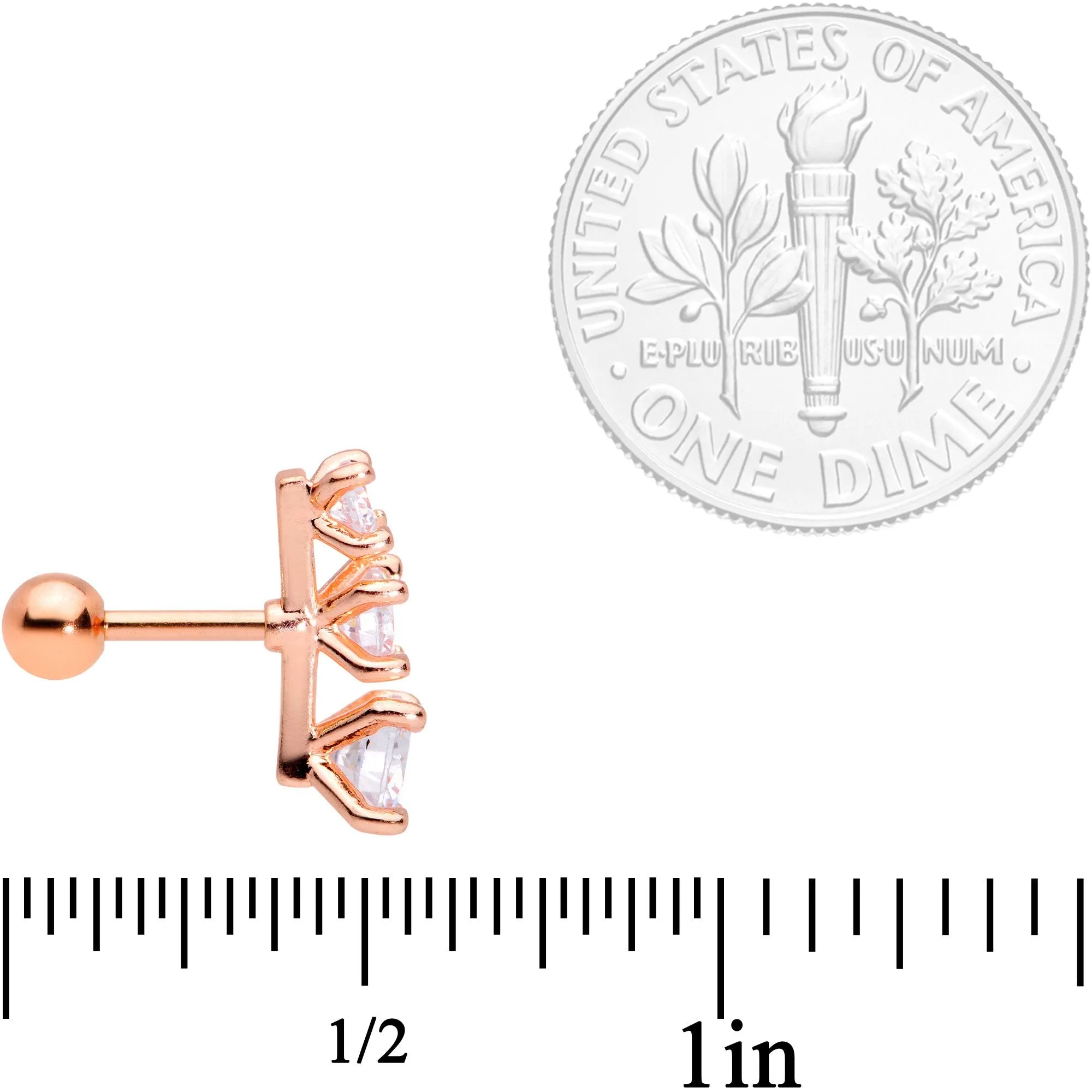16 Gauge 1/4 Clear CZ Rose Gold PVD Internally Threaded Tragus Set