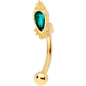 16 Gauge 5/16 Green Gem Gold Tone Regal Drop Curved Eyebrow Ring
