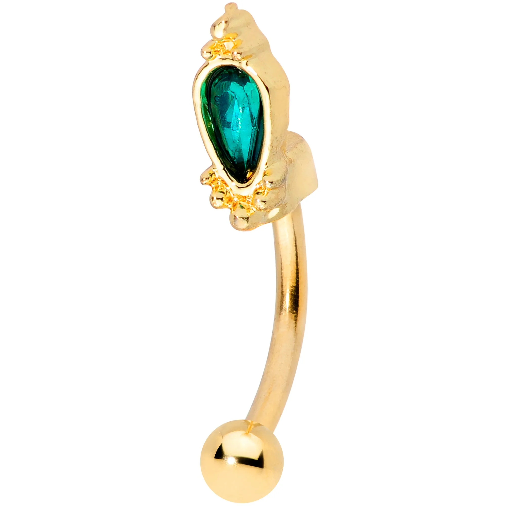 16 Gauge 5/16 Green Gem Gold Tone Regal Drop Curved Eyebrow Ring