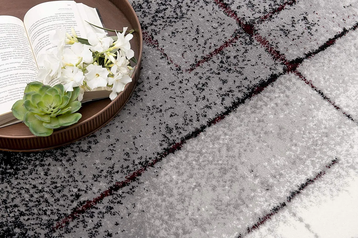 2’ x 15’ Gray and Burgundy Abstract Runner Rug