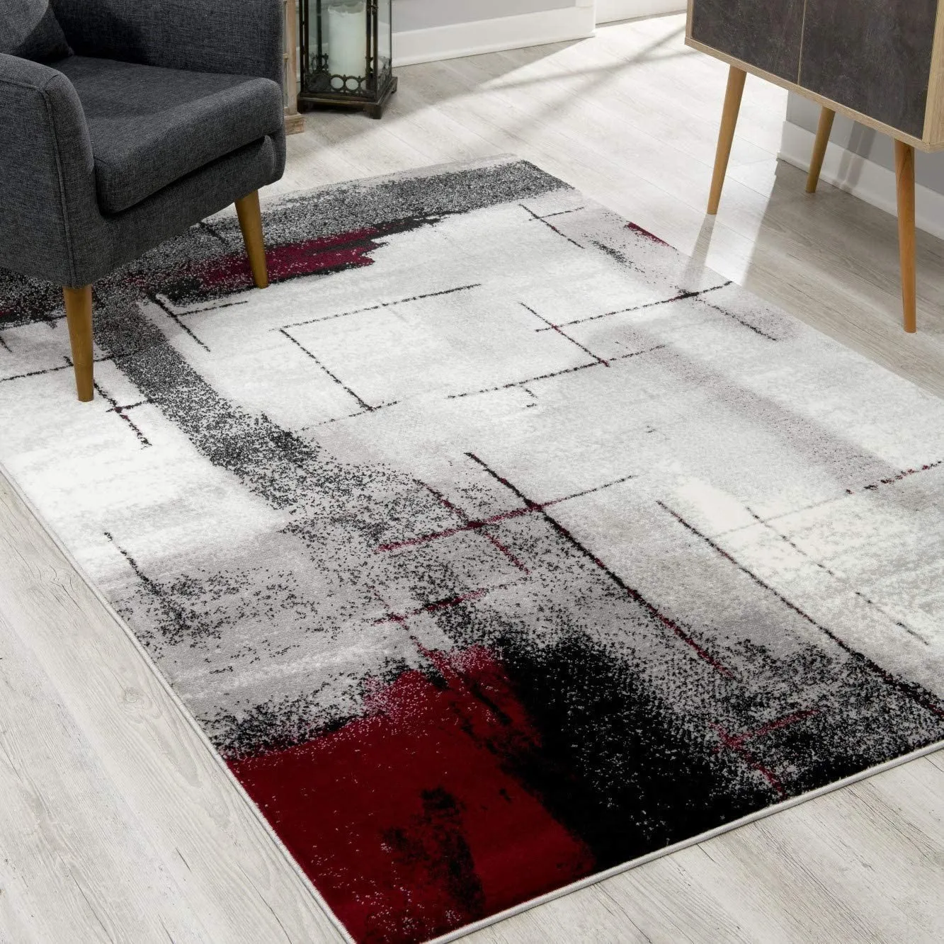 2’ x 15’ Gray and Burgundy Abstract Runner Rug