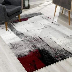 2’ x 15’ Gray and Burgundy Abstract Runner Rug