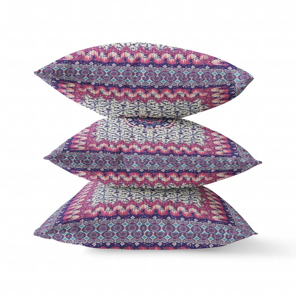 20” Magenta Indigo Holy Floral Zippered Suede Throw Pillow