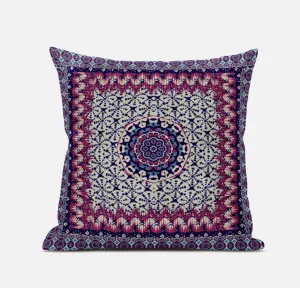 20” Magenta Indigo Holy Floral Zippered Suede Throw Pillow