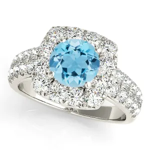 2.00 ct. Genuine Aquamarine Ring With Cushion Halo