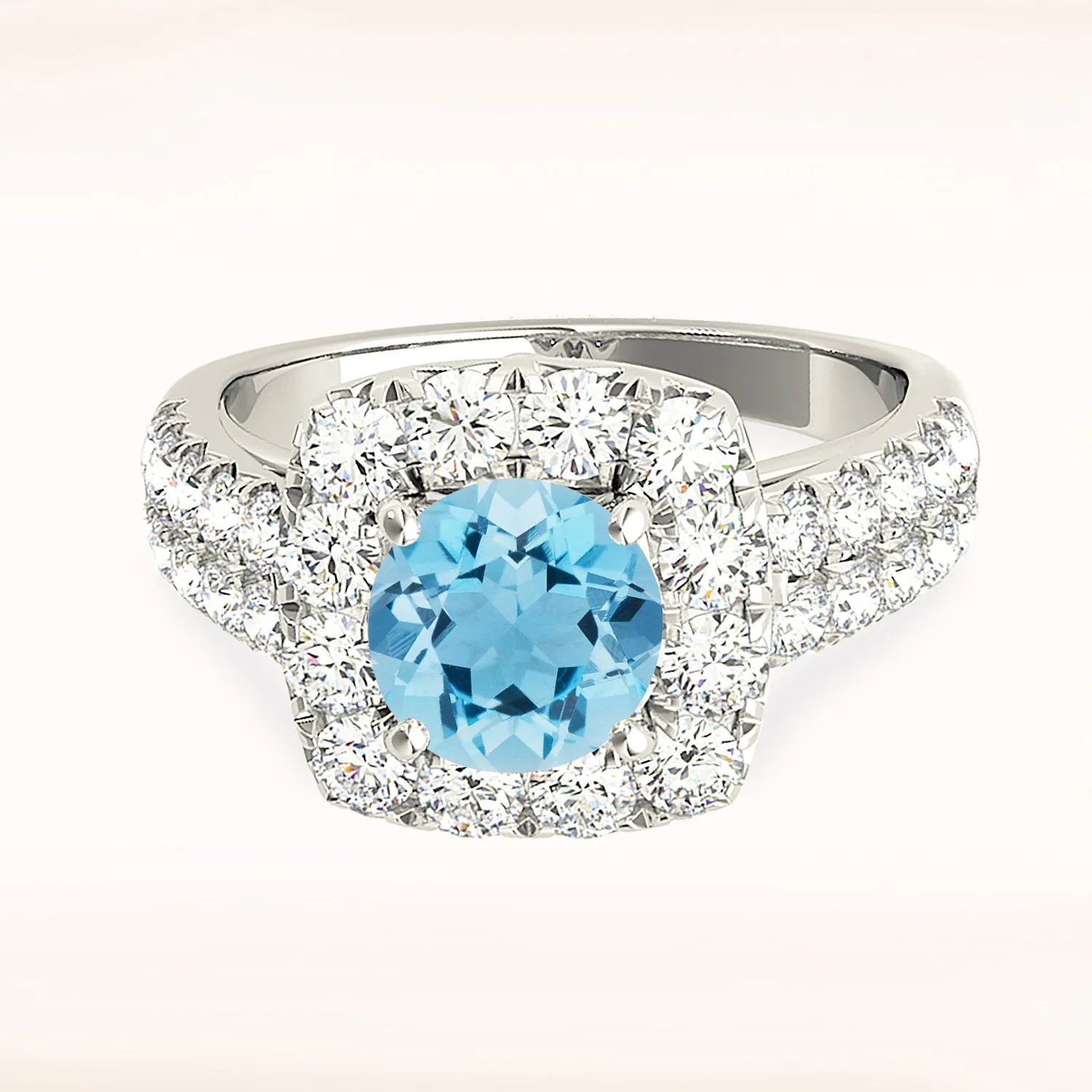2.00 ct. Genuine Aquamarine Ring With Cushion Halo