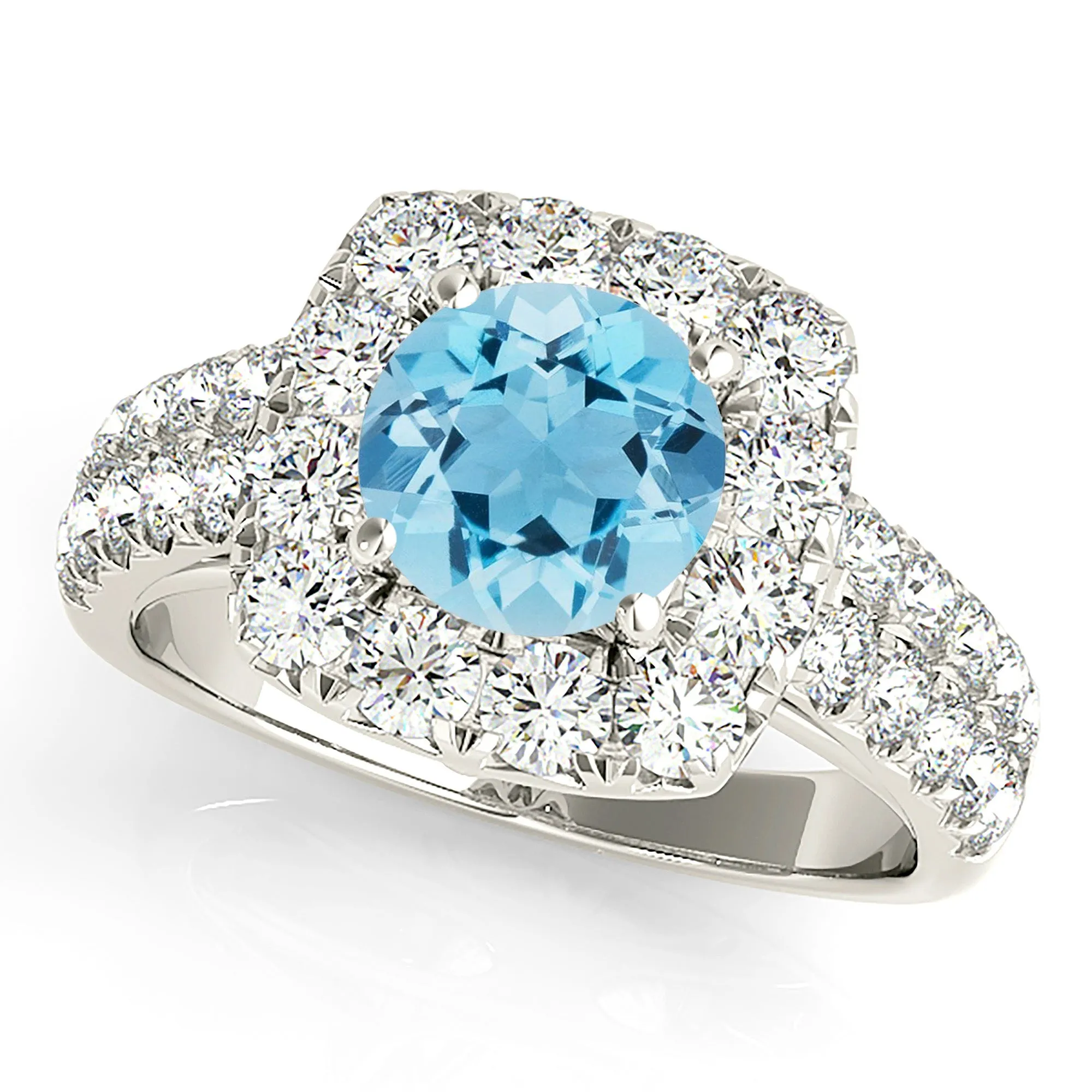 2.00 ct. Genuine Aquamarine Ring With Cushion Halo
