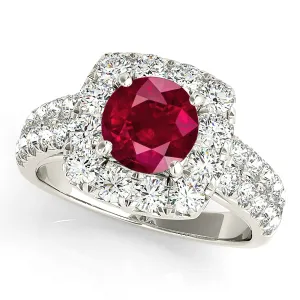2.35 ct. Genuine Ruby Ring With Halo And Double Row Diamond Band