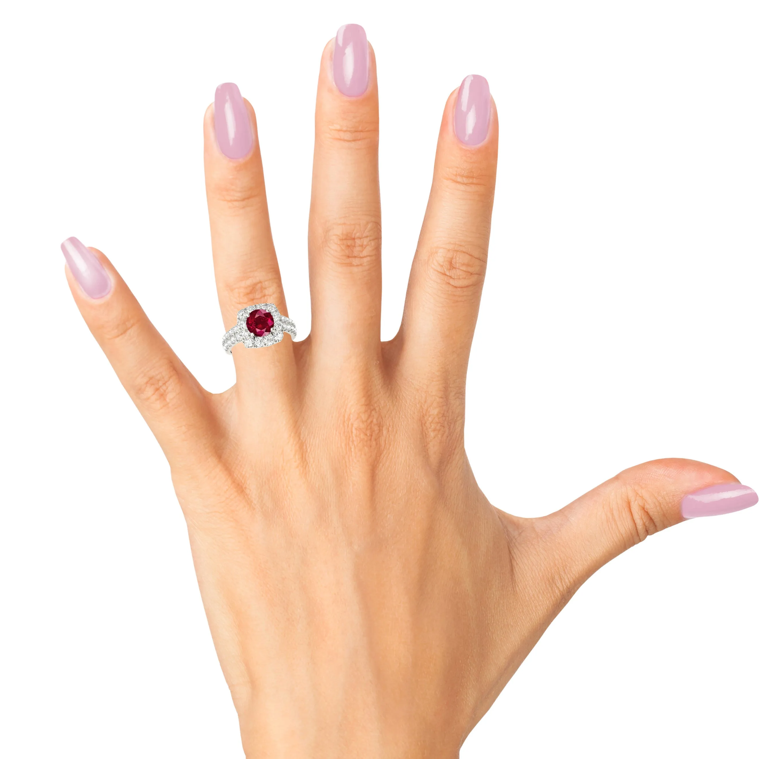 2.35 ct. Genuine Ruby Ring With Halo And Double Row Diamond Band
