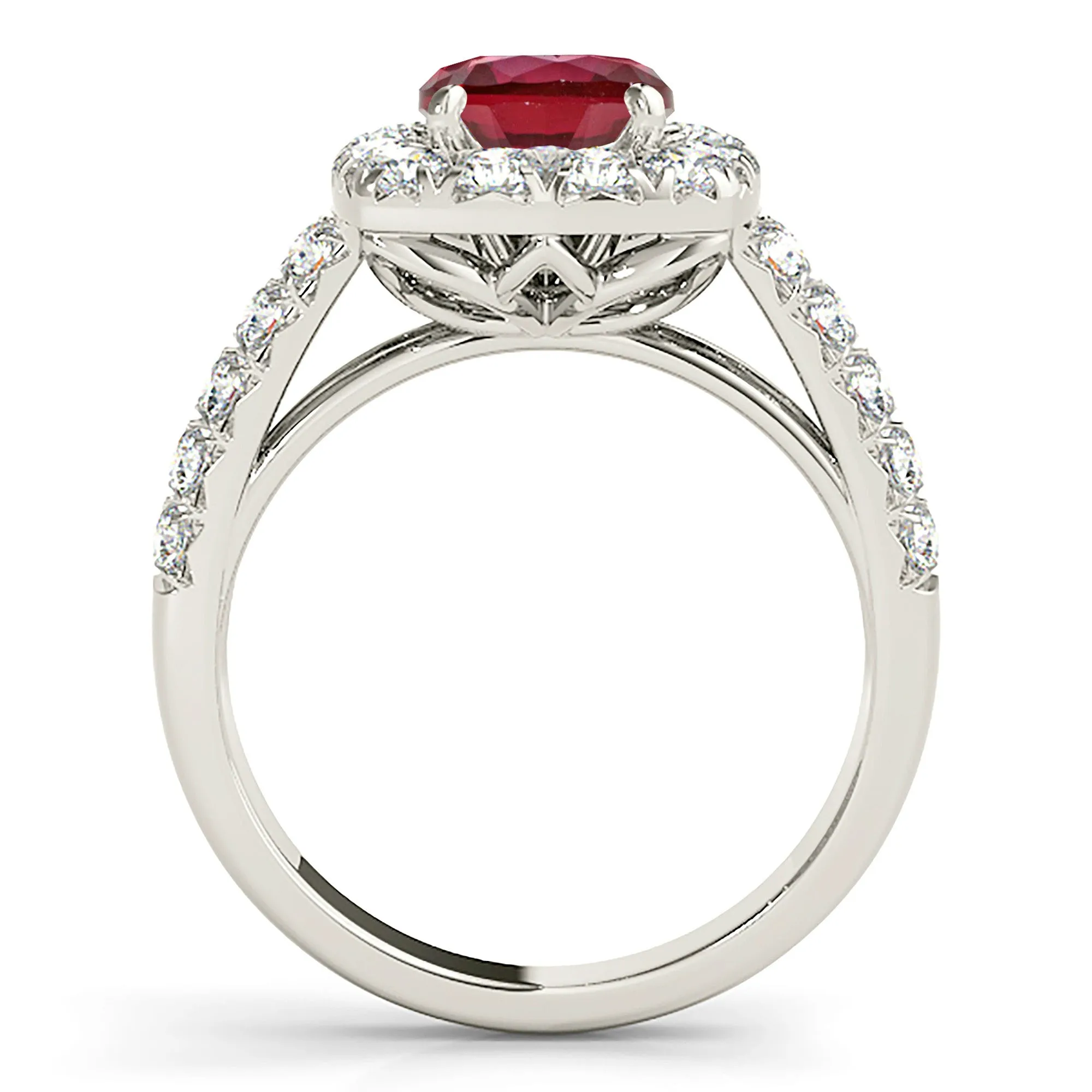 2.35 ct. Genuine Ruby Ring With Halo And Double Row Diamond Band